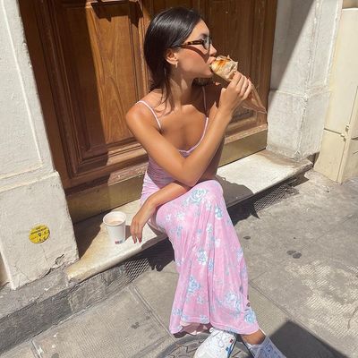 Verano Nuovo V-Neck Sessivo senza schiena Stampa Digitale Medio Lunghezza Abito a Reggiseno