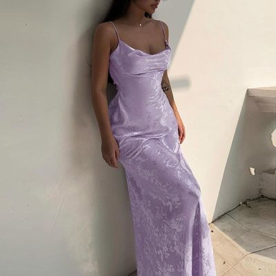 Nuovo sexy abito estivo da donna in stile francese in satin senza schiena