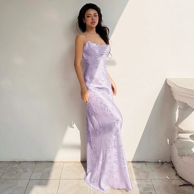 Nuovo sexy abito estivo da donna in stile francese in satin senza schiena