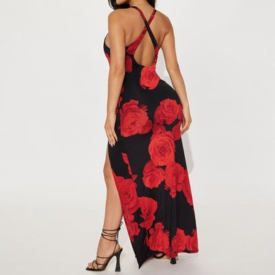 Moda Donna Stampa Gonna Lunga Sexy Split Halter Abito