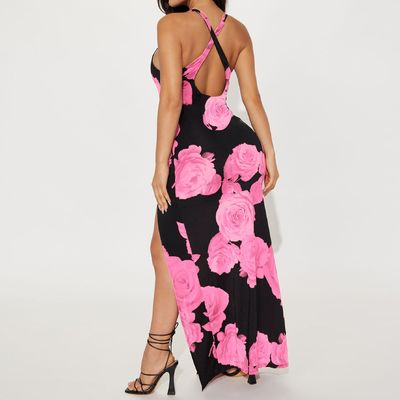 Moda Donna Stampa Gonna Lunga Sexy Split Halter Abito