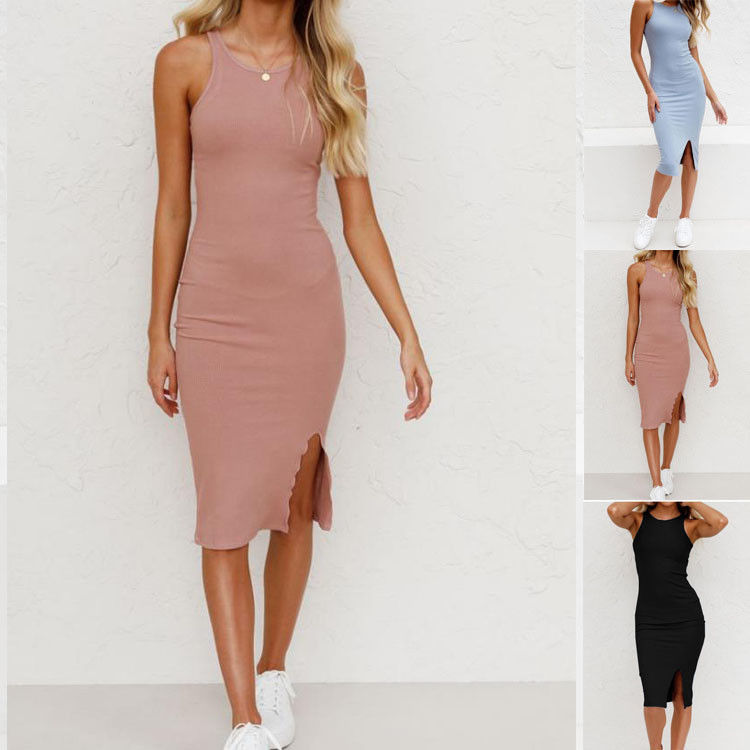 Pacchetto Slim Fit Abito da anca Vestito a colori solidi Borsa a maglia lunga Abito da anca a fessura