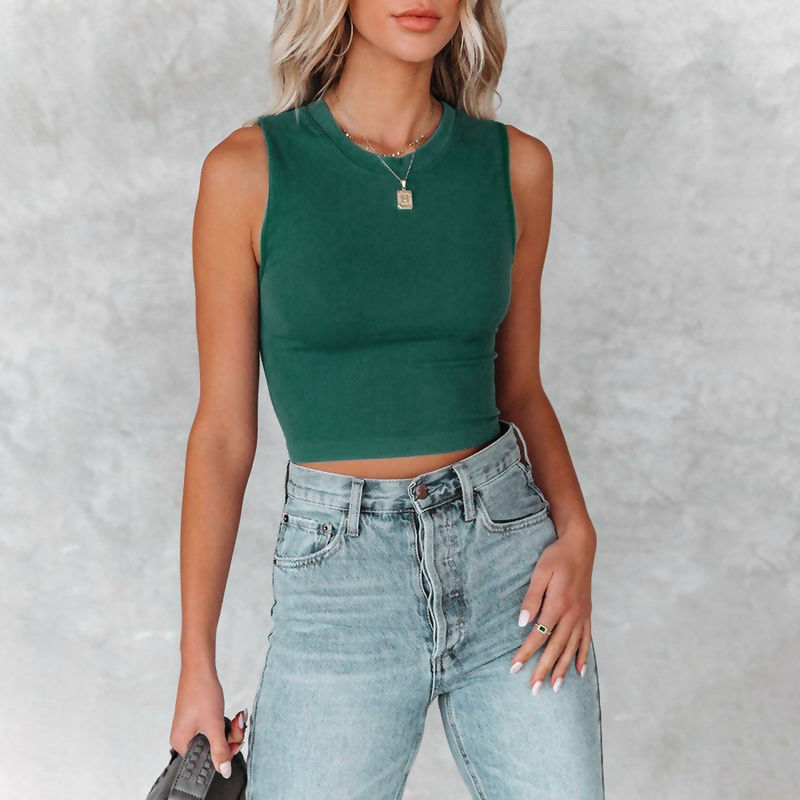 Squisito top da donna senza maniche elegante massello a colori solidi camisotto per il collo