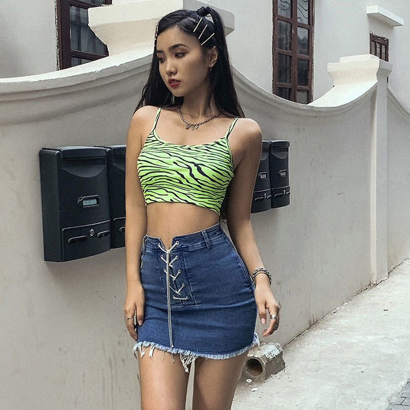 Camicetta da donna di moda giubbotto fluorescente verde zebra stampa camicetta slim fit sexy crop