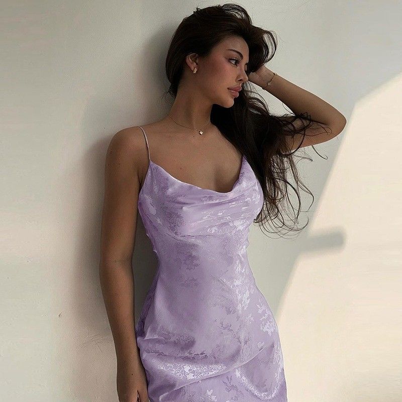 Nuovo sexy abito estivo da donna in stile francese in satin senza schiena